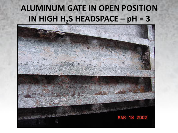Figure 4. Aluminum gate in open position in high-H2S headspace; surface pH = 3.